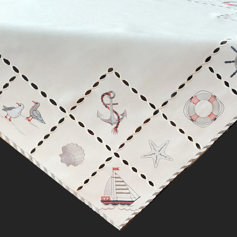 Bestickte Decke "Maritim Rot"