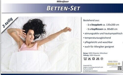 Microfaser Bettenset Kopfkissen Bettdecke 135x200 / 80x80 cm Allergiker geeignet